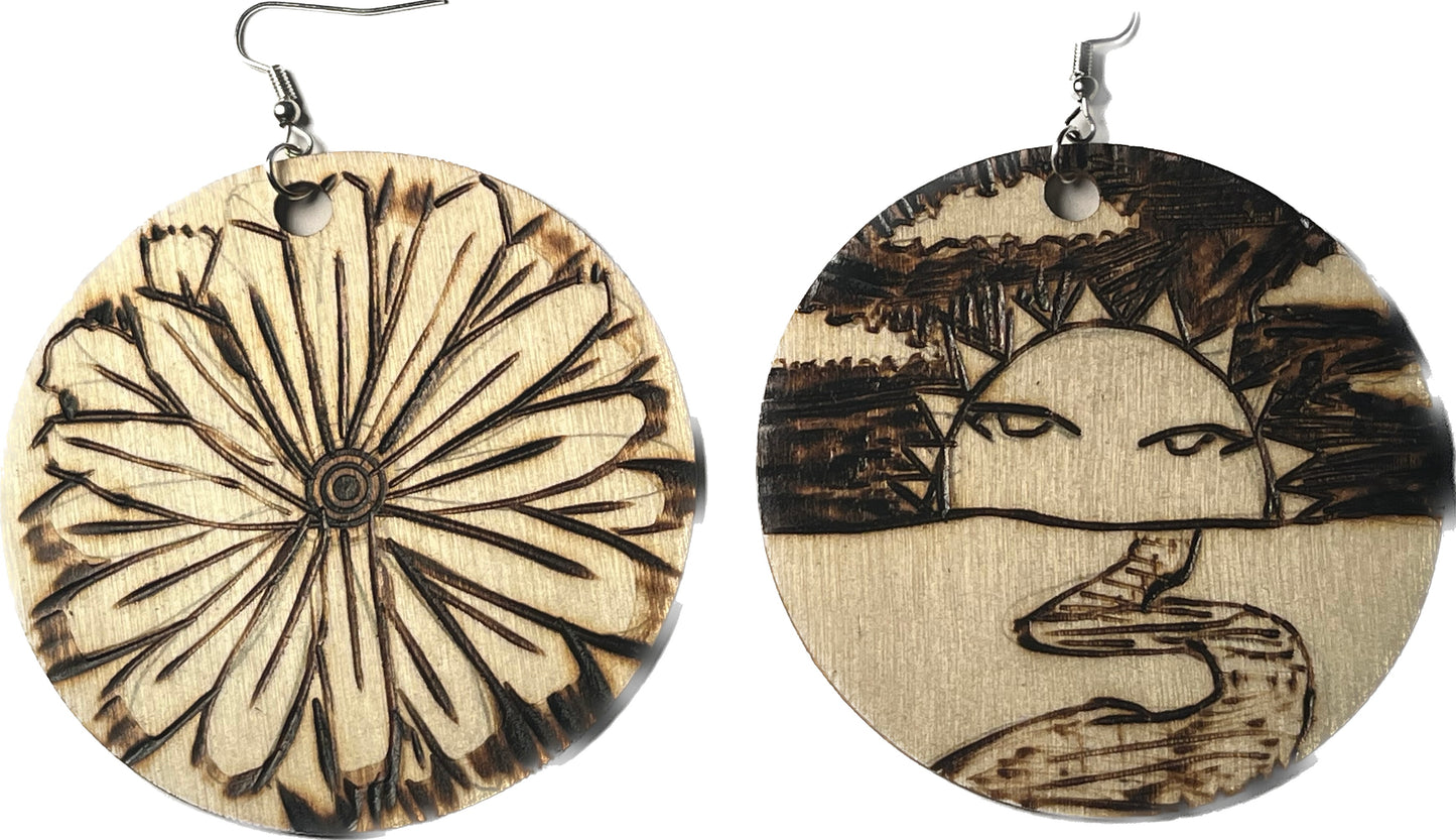 "Sunshine" wood-burning earrings