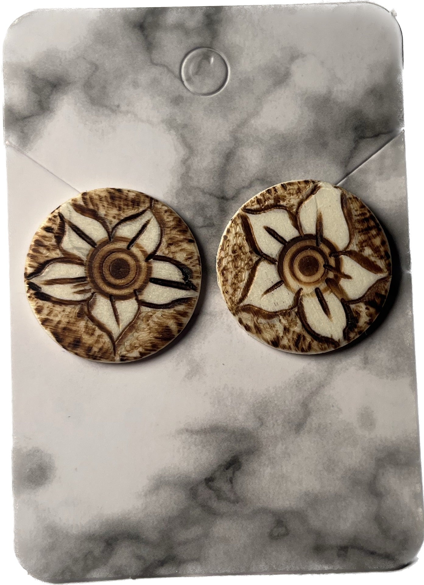 "flower" (wood-burning stud earring)