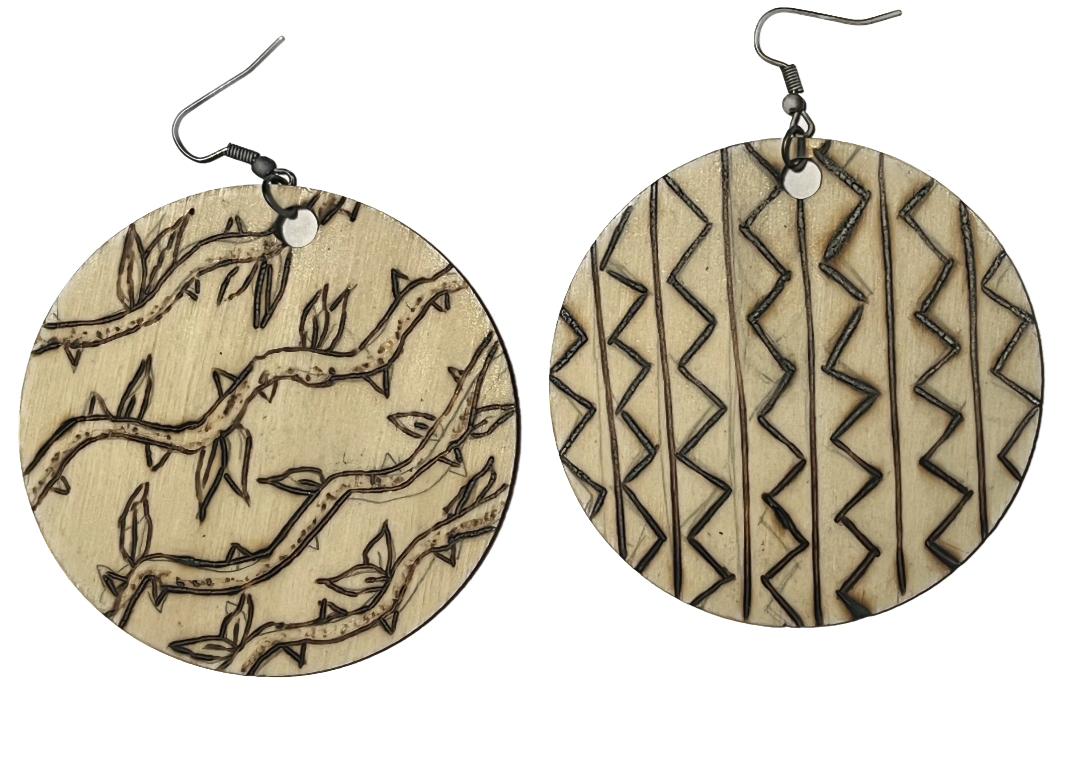 "Flower lines" (Wood burning earrings)