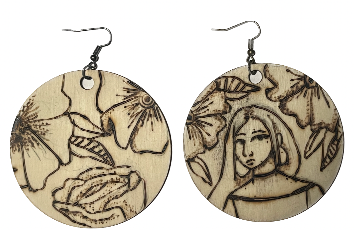 "Flower lines" (Wood burning earrings)