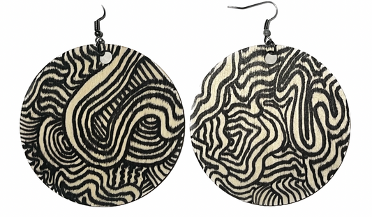 "blue lines" (wood painting on earrings)