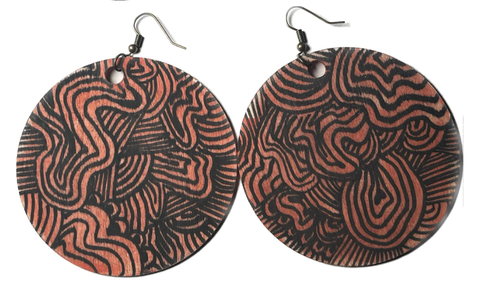 "red lines" (painting on earrings)