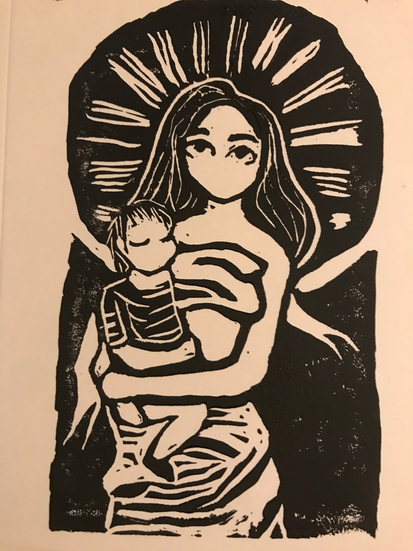 "Mother Holding Child" (print on greeting card)