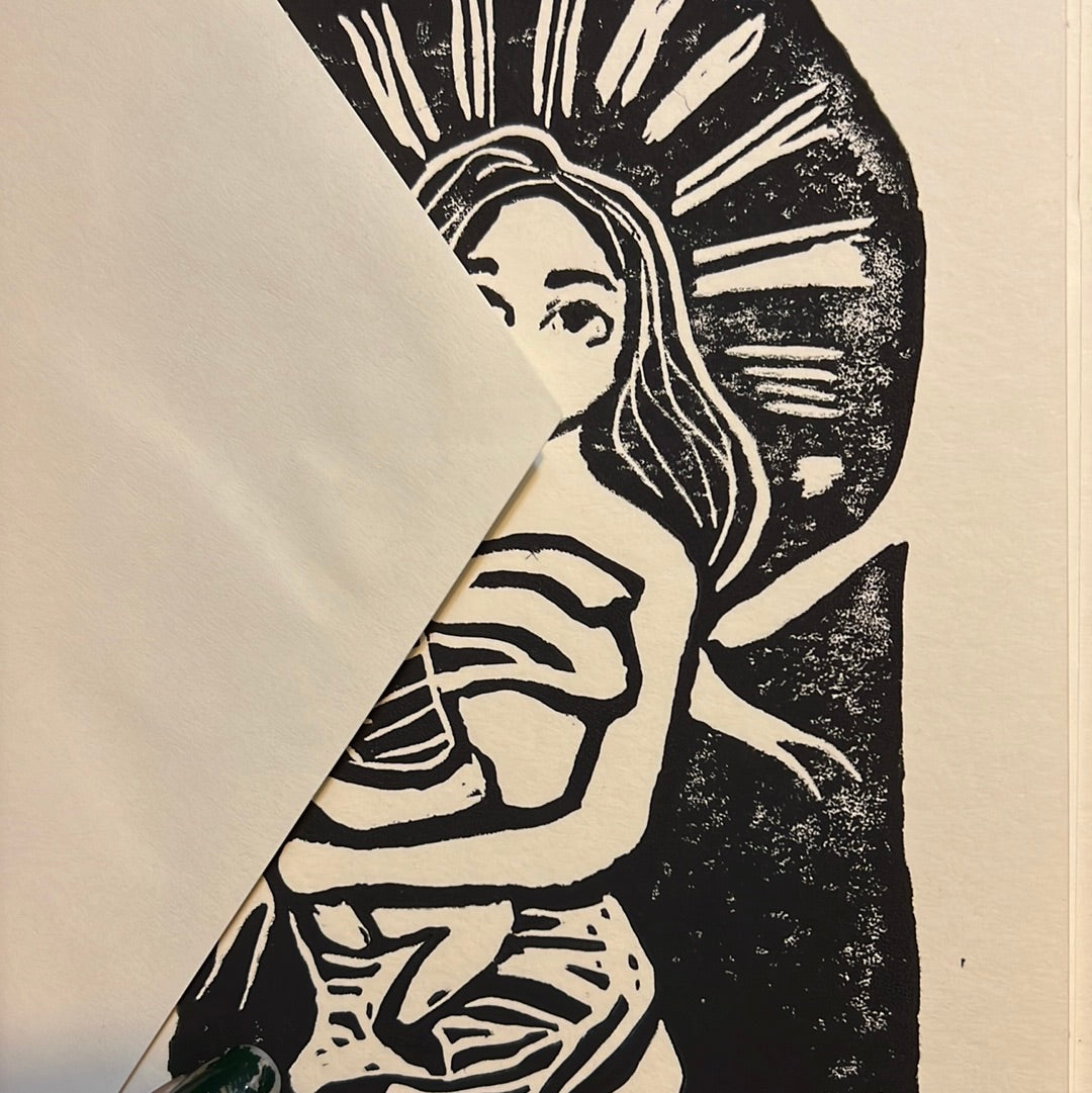 "Mother Holding Child" (print on greeting card)